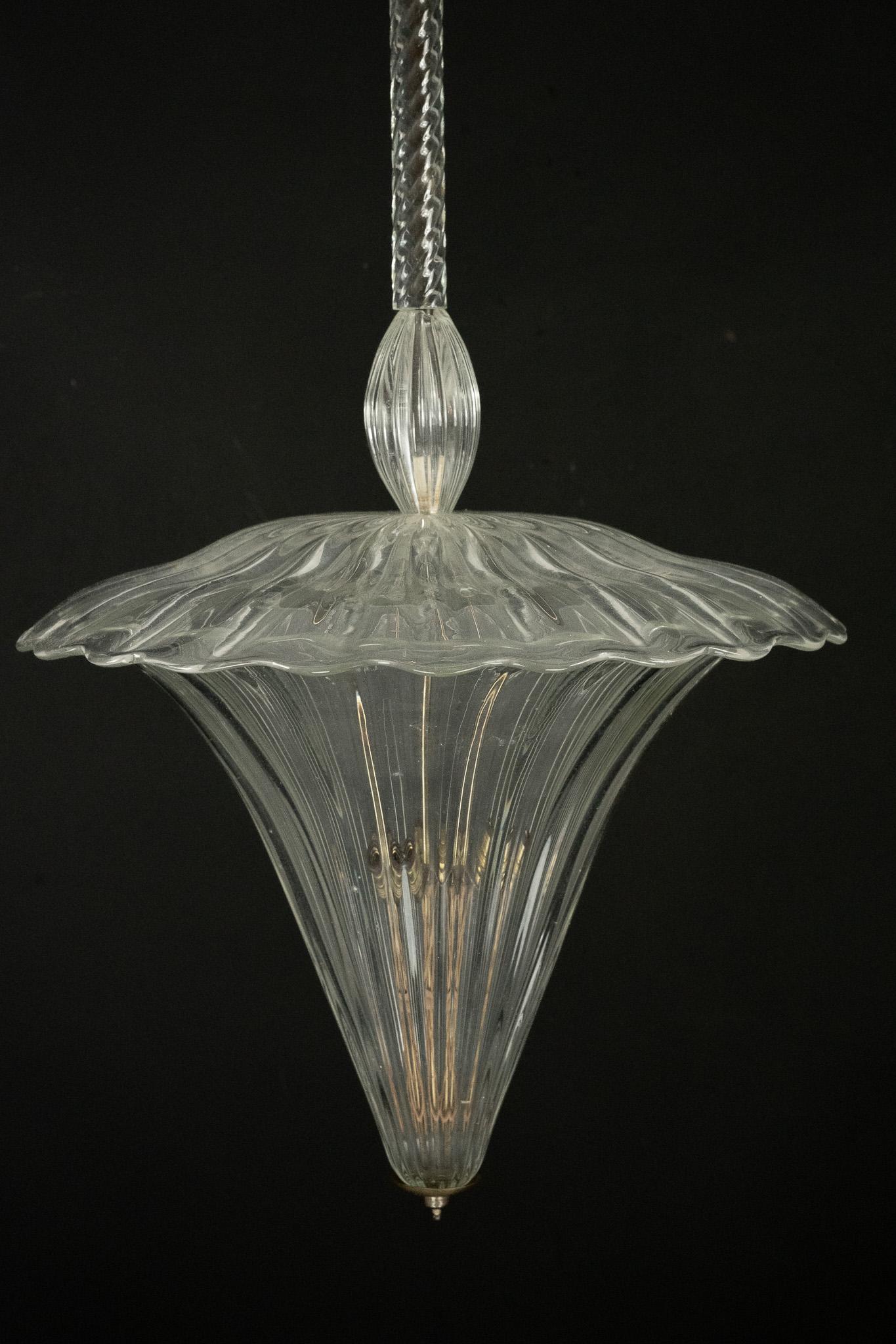 Archimede Seguso Pendelleuchte aus klarem Muranoglas. Italien 1940er Jahre 2