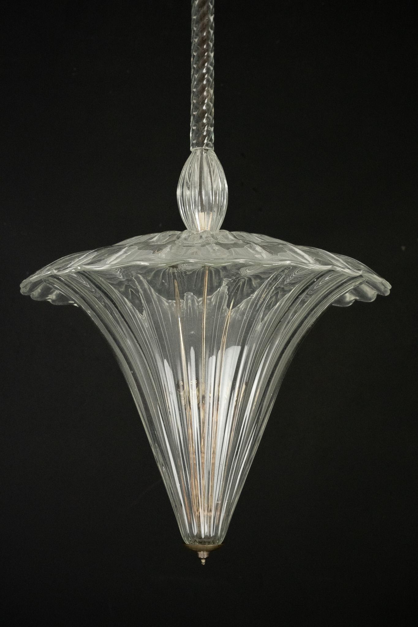 Archimede Seguso Pendelleuchte aus klarem Muranoglas. Italien 1940er Jahre 3