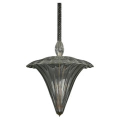 Antique Archimede Seguso clear murano glass pendant light. Italy 1940s