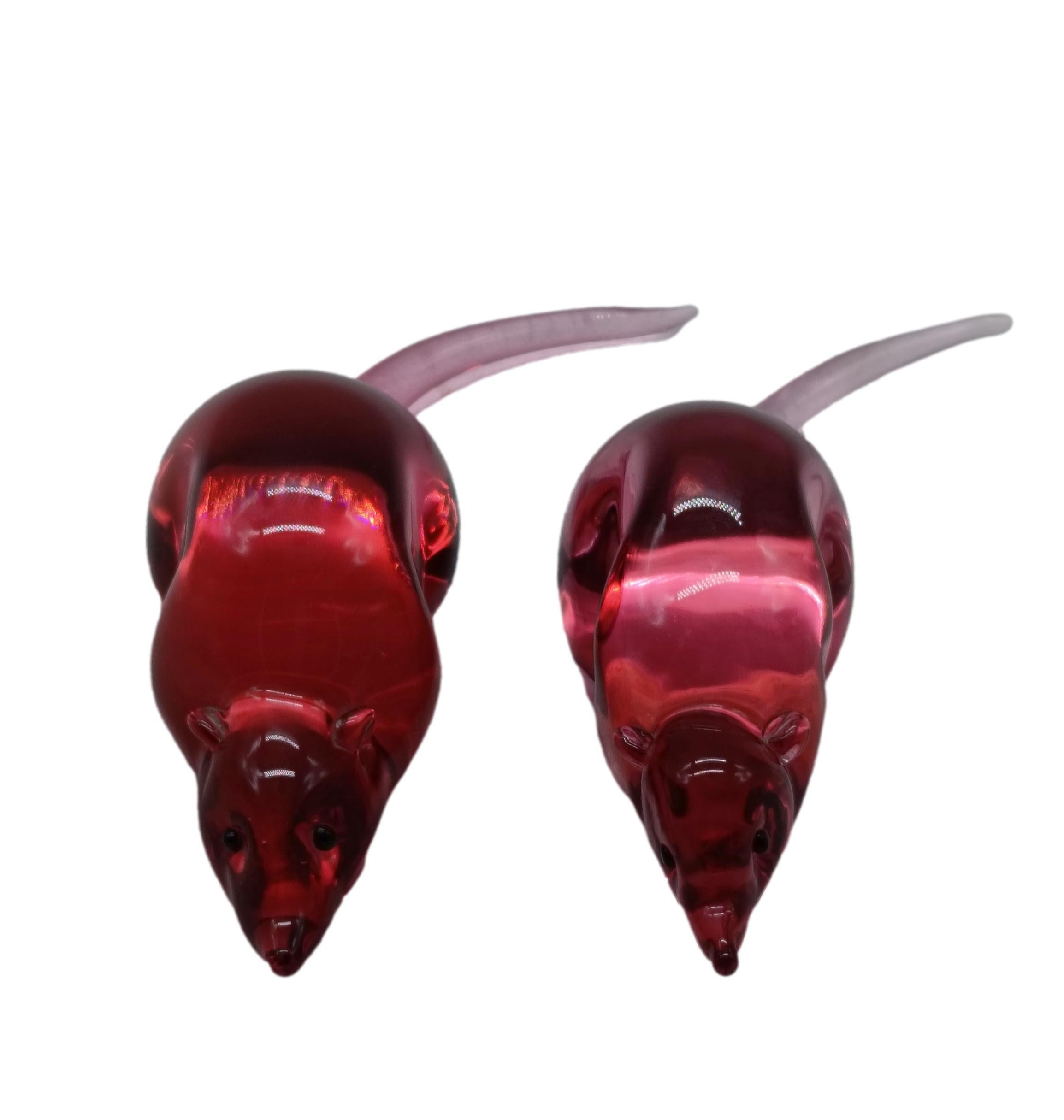 Archimede Seguso Pareja de ratones en cristal de Murano rosa, Italia años 50 Moderno de mediados de siglo en venta