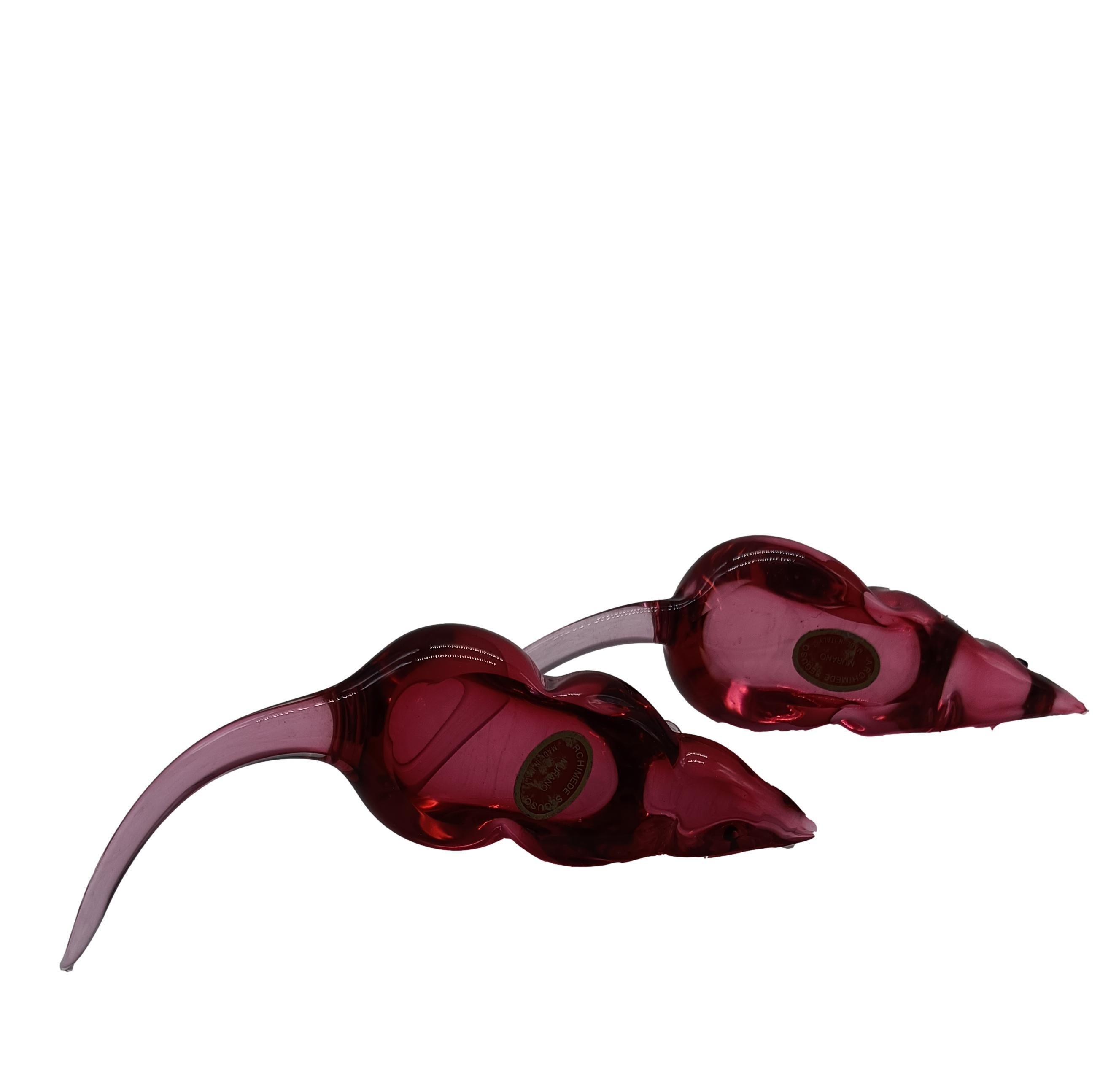 Archimede Seguso Pareja de ratones en cristal de Murano rosa, Italia años 50 Italian en venta