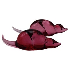 Archimede Seguso Pair of Mice in Pink Murano Glass, Italy 1950s