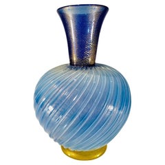 Vintage Archimede Seguso "costolato oro coronatto" circa 1950 blue vase