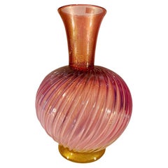 Vintage Archimede Seguso "costolato oro coronatto" circa 1950 pink vase