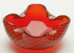 Archimede Seguso Cranberry Red Controlled Bubbles with Gold Fleck Inclusions