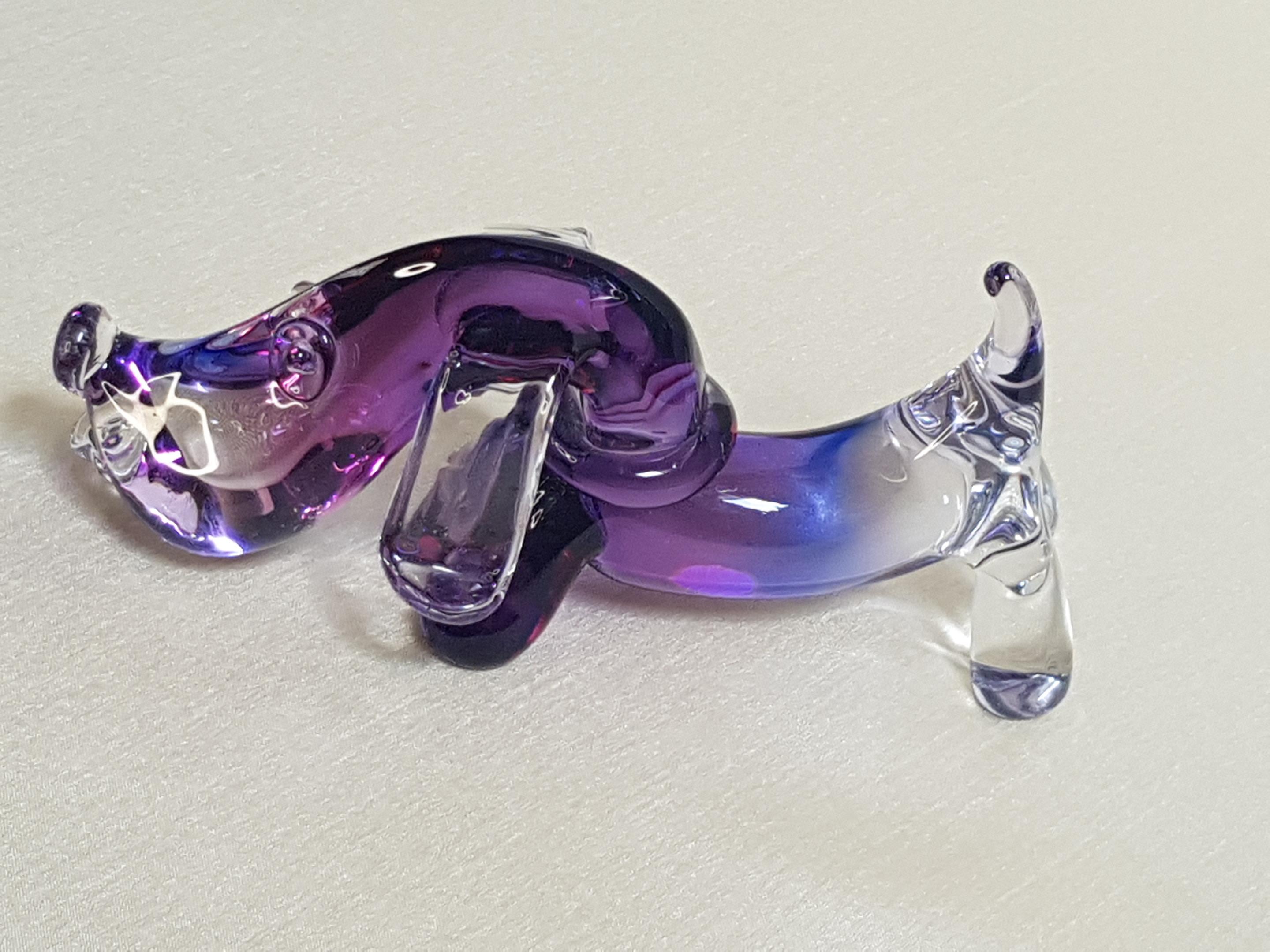 Hand-Crafted Archimede Seguso Dachshund Dog Sculpture Murano Italian Art Glass Figurine For Sale