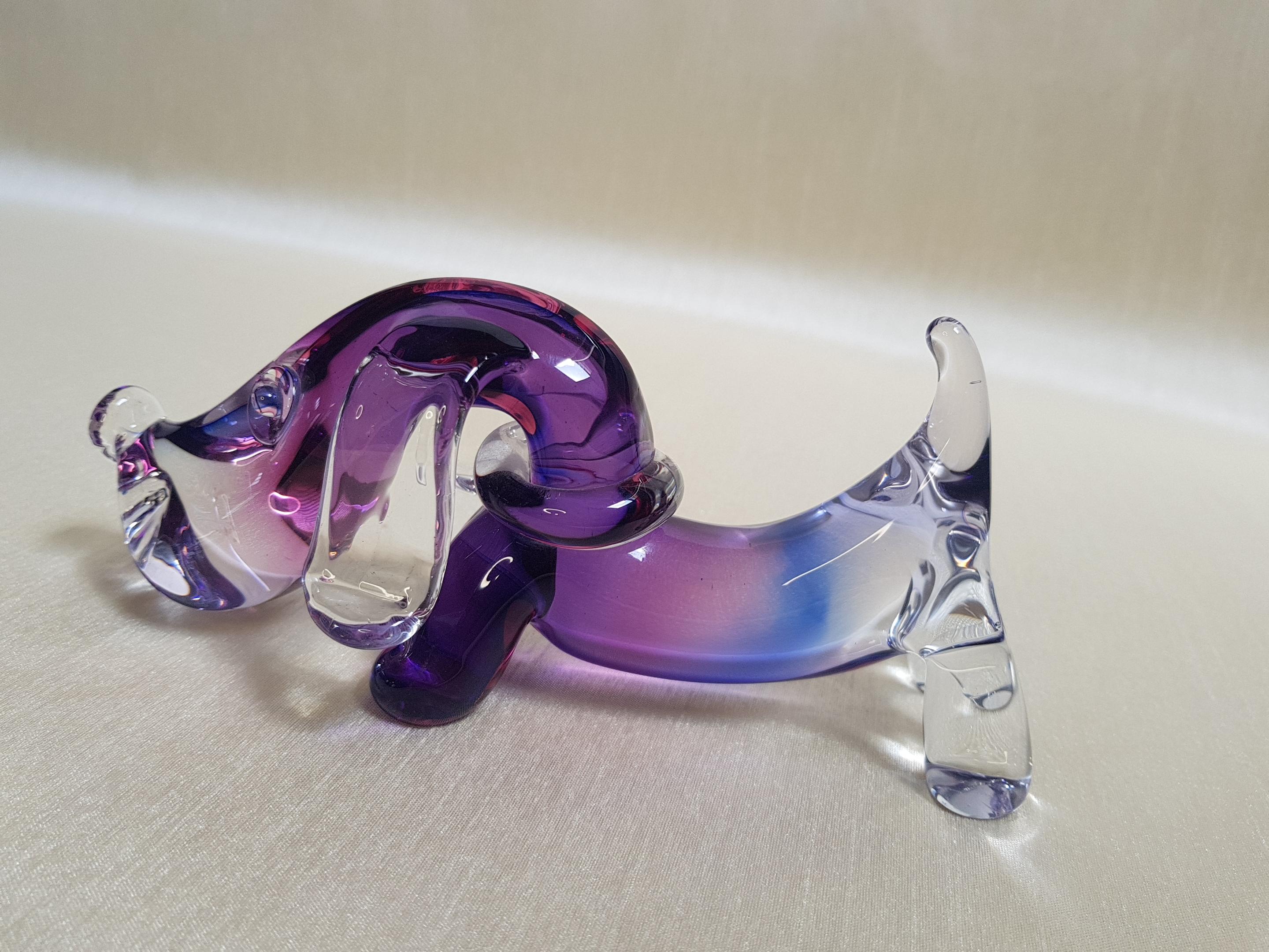 Archimede Seguso Dachshund Dog Sculpture Murano Italian Art Glass Figurine In Excellent Condition For Sale In Palm Beach, FL