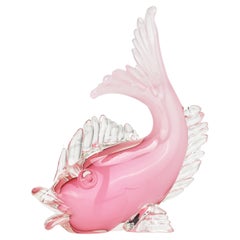 Archimede Seguso Fish Figurine Sculpture Pink Alabastro Murano Studio Art Glass