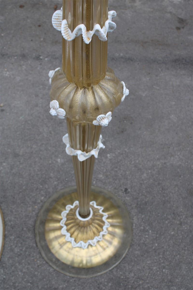 Archimede Seguso Floor Lamp Midcentury Italian Design Murano Gold White Powder For Sale 6
