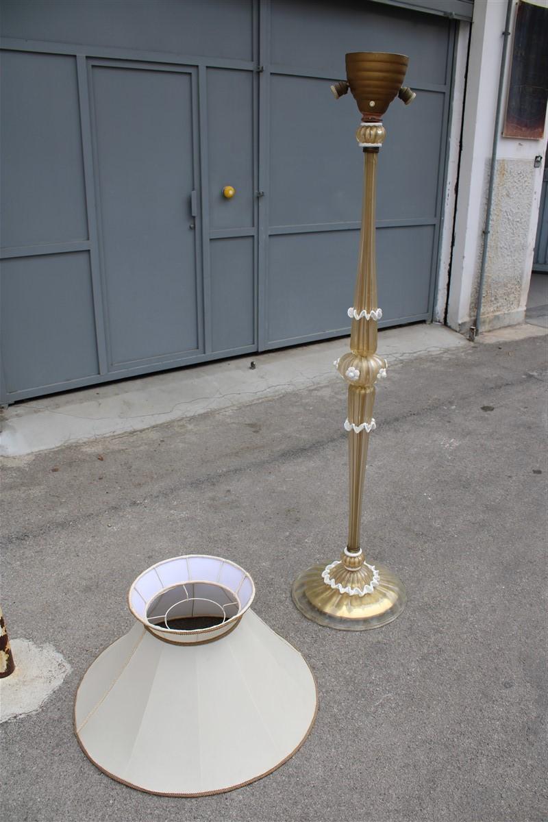 Archimede Seguso Floor Lamp Midcentury Italian Design Murano Gold White Powder For Sale 10
