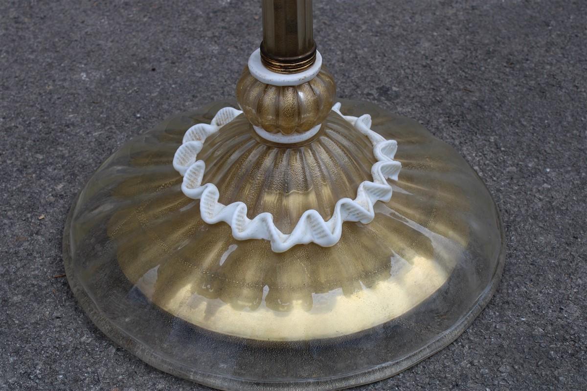 Archimede Seguso Floor Lamp Midcentury Italian Design Murano Gold White Powder For Sale 1