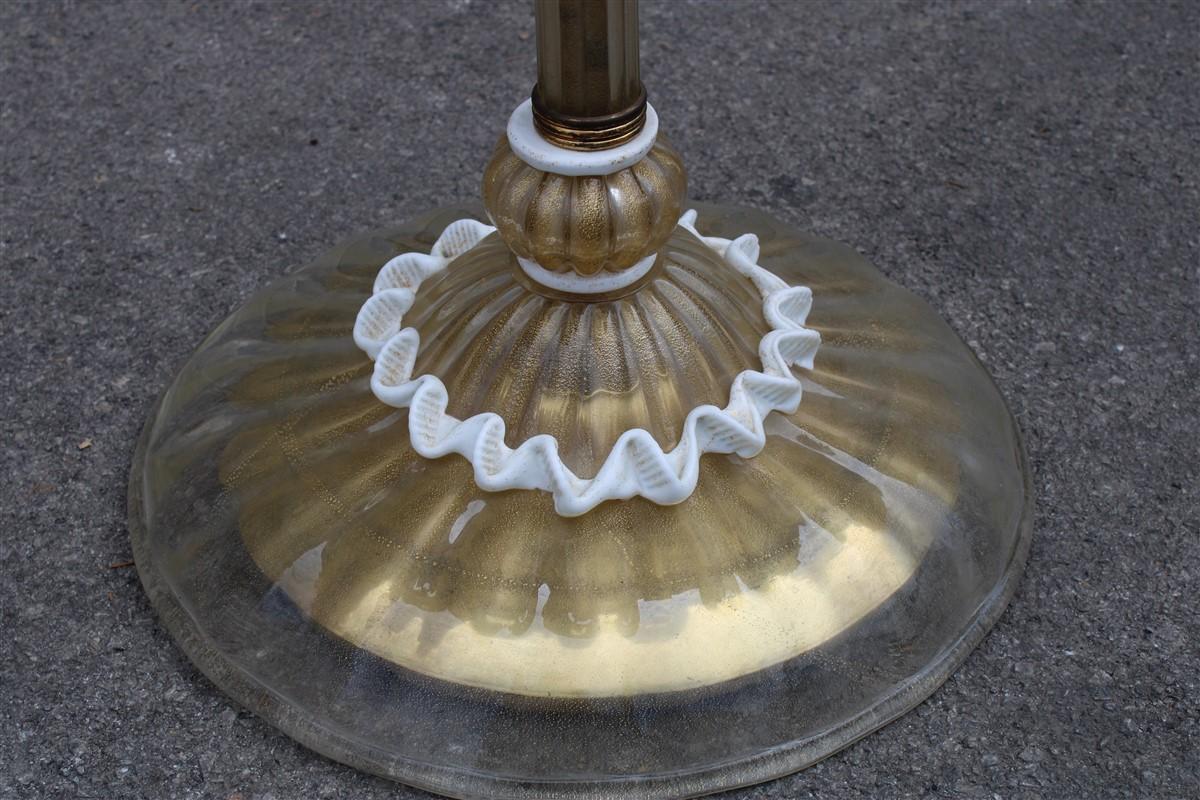 Archimede Seguso Lámpara de pie Diseño italiano de mediados de siglo Murano Oro Blanco Polvo Latón en venta