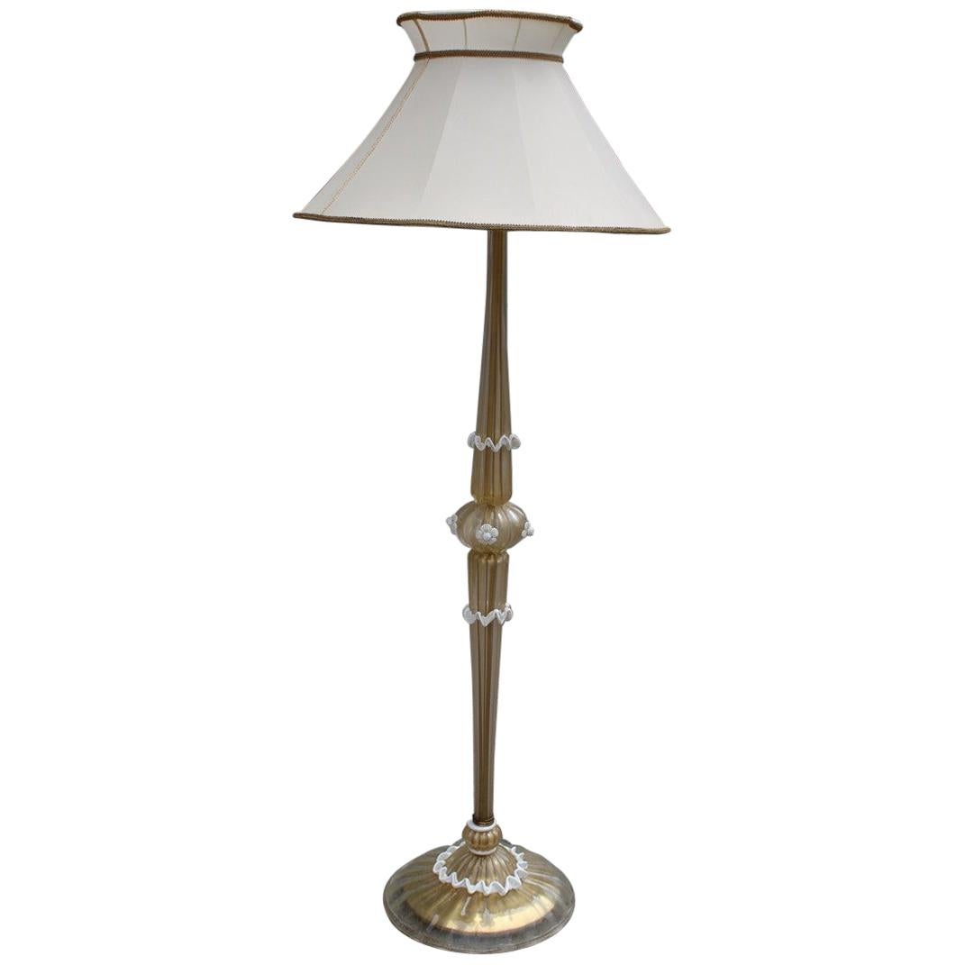 Archimede Seguso Floor Lamp Midcentury Italian Design Murano Gold White Powder