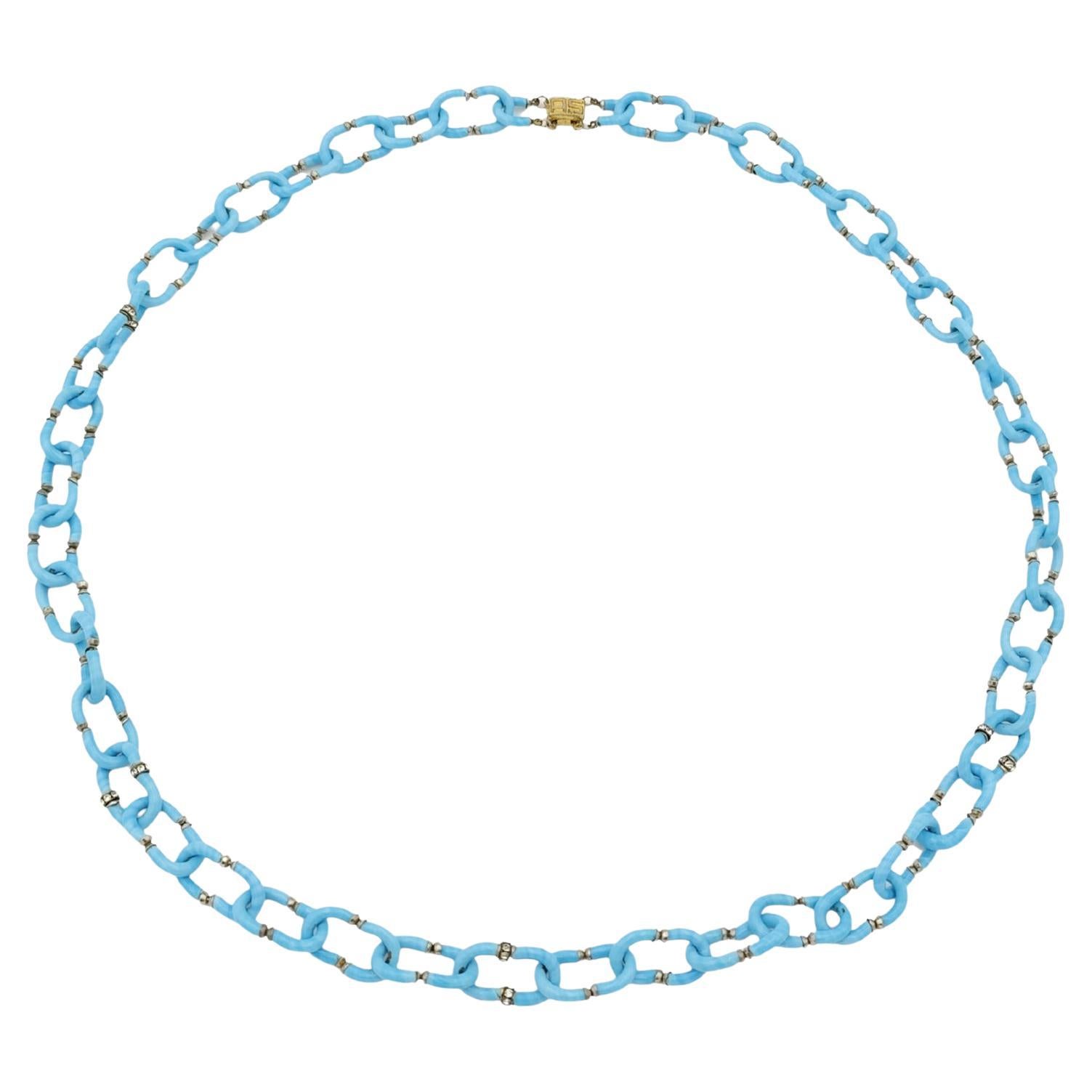 Archimede Seguso for Chanel 1960s light blue Murano glass rhinestones necklace For Sale