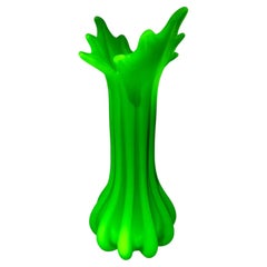 Archimede Seguso Frosted Uranium Murano Glass Vase a Verde