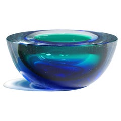 Archimede Seguso Geode Bowl in Blue and Green, Murano Italy ca. 1960s