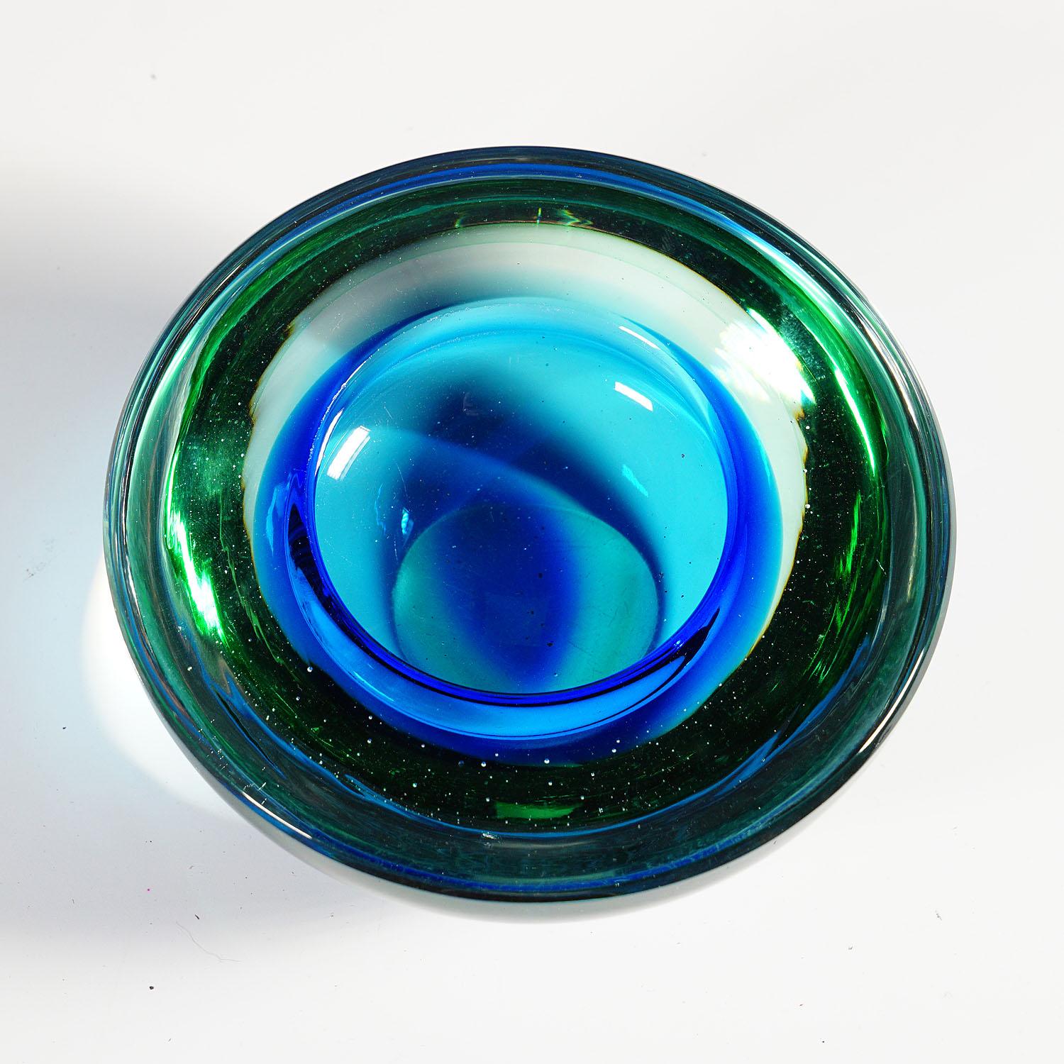Mid-Century Modern Archimede Seguso Geode Bowl in Green and Blue, Murano Italy Ca. 1950s For Sale