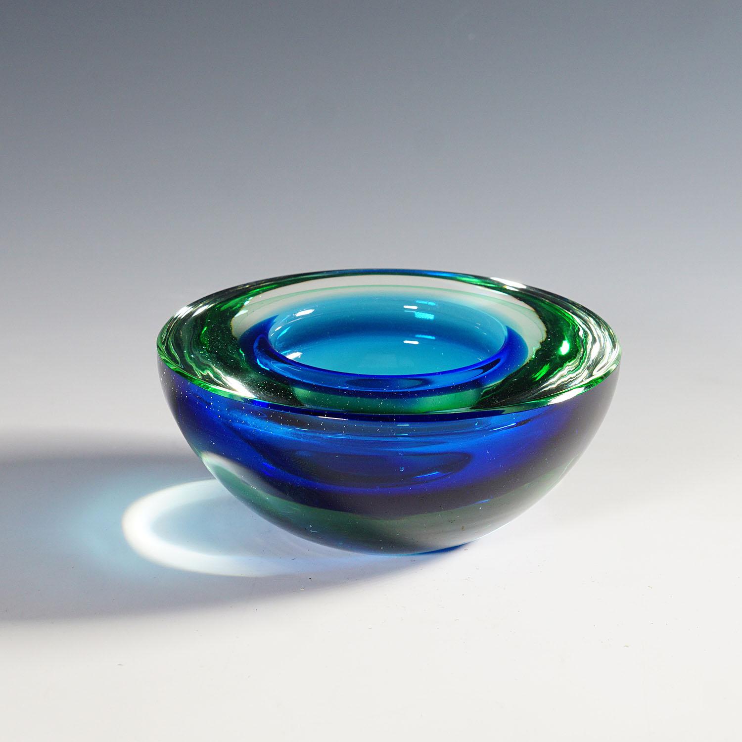 Italian Archimede Seguso Geode Bowl in Green and Blue, Murano Italy Ca. 1950s For Sale