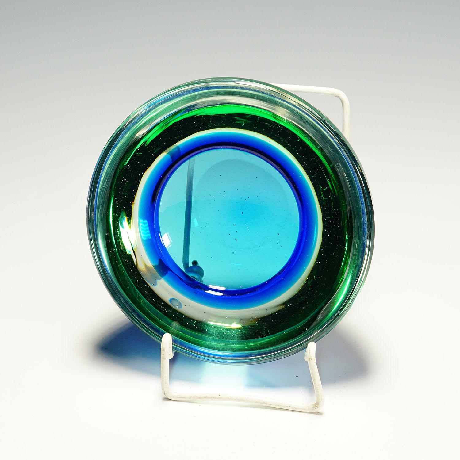 Hand-Crafted Archimede Seguso Geode Bowl in Green and Blue, Murano Italy Ca. 1950s For Sale