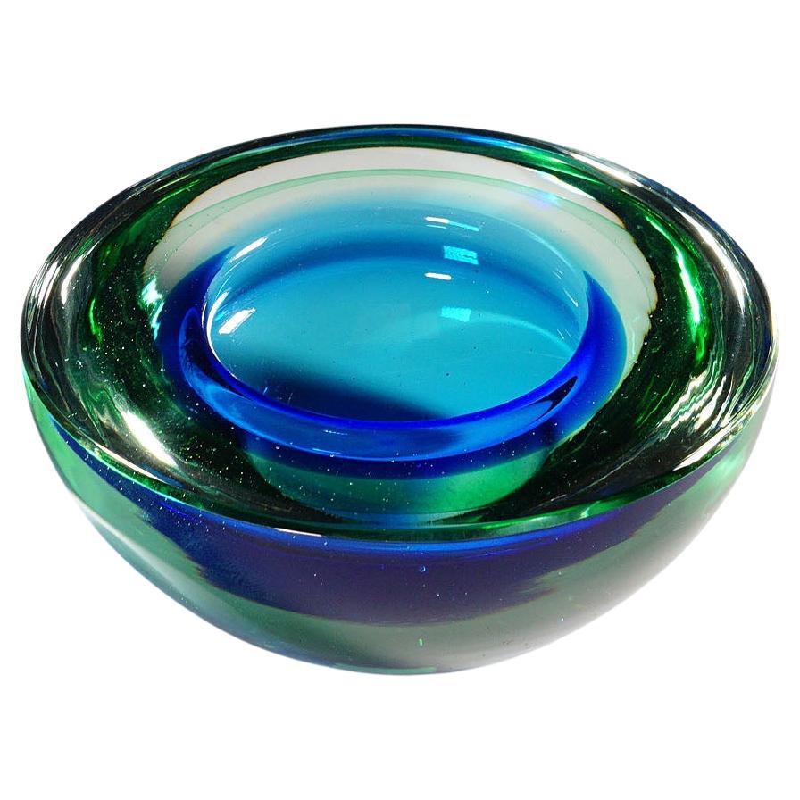 Archimede Seguso Geode Bowl in Green and Blue, Murano Italy Ca. 1950s