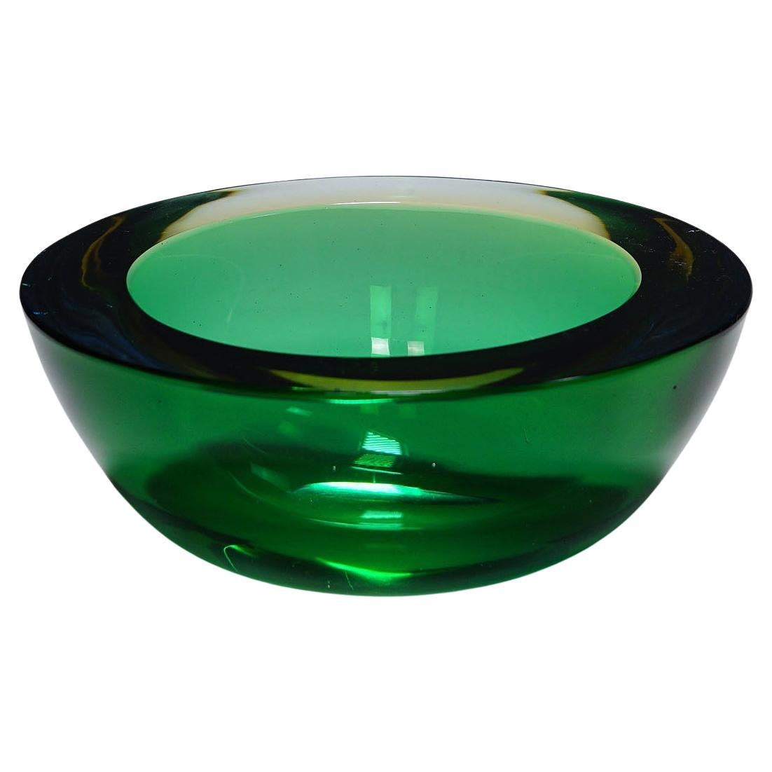 Archimede Seguso Geode Bowl in Green and Yellow, Murano Italy ca. 1960s For Sale