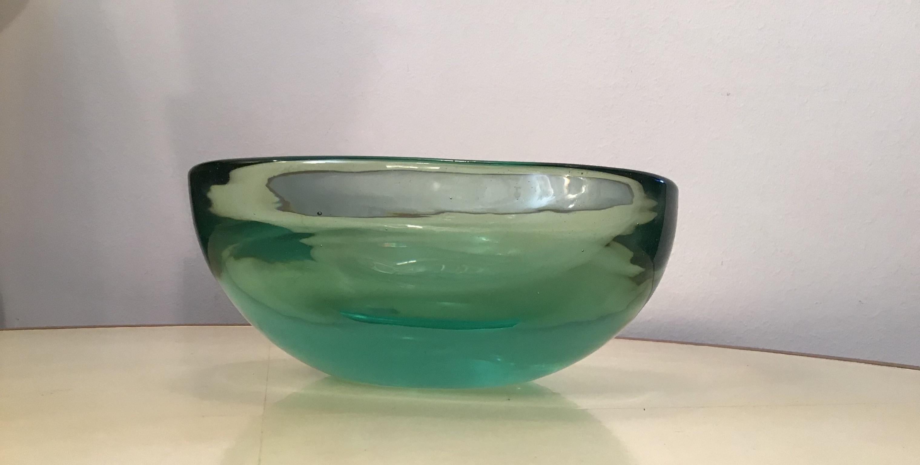 Other Archimede Seguso Glass Bowl Centerpiece Green Glass Submerged Murano, 1950 For Sale