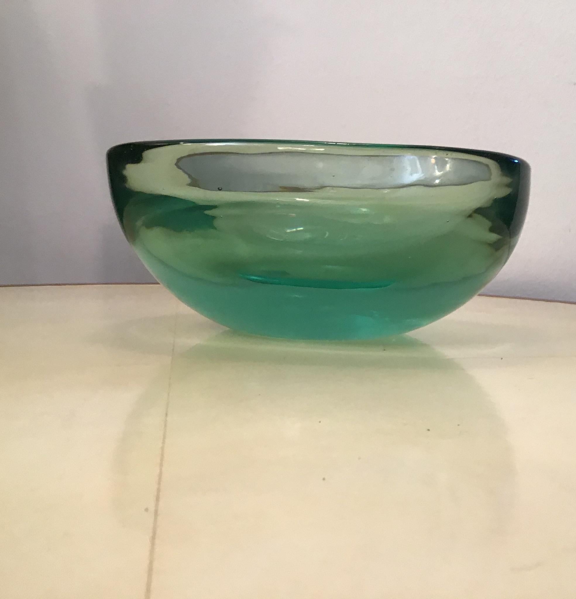 Italian Archimede Seguso Glass Bowl Centerpiece Green Glass Submerged Murano, 1950 For Sale