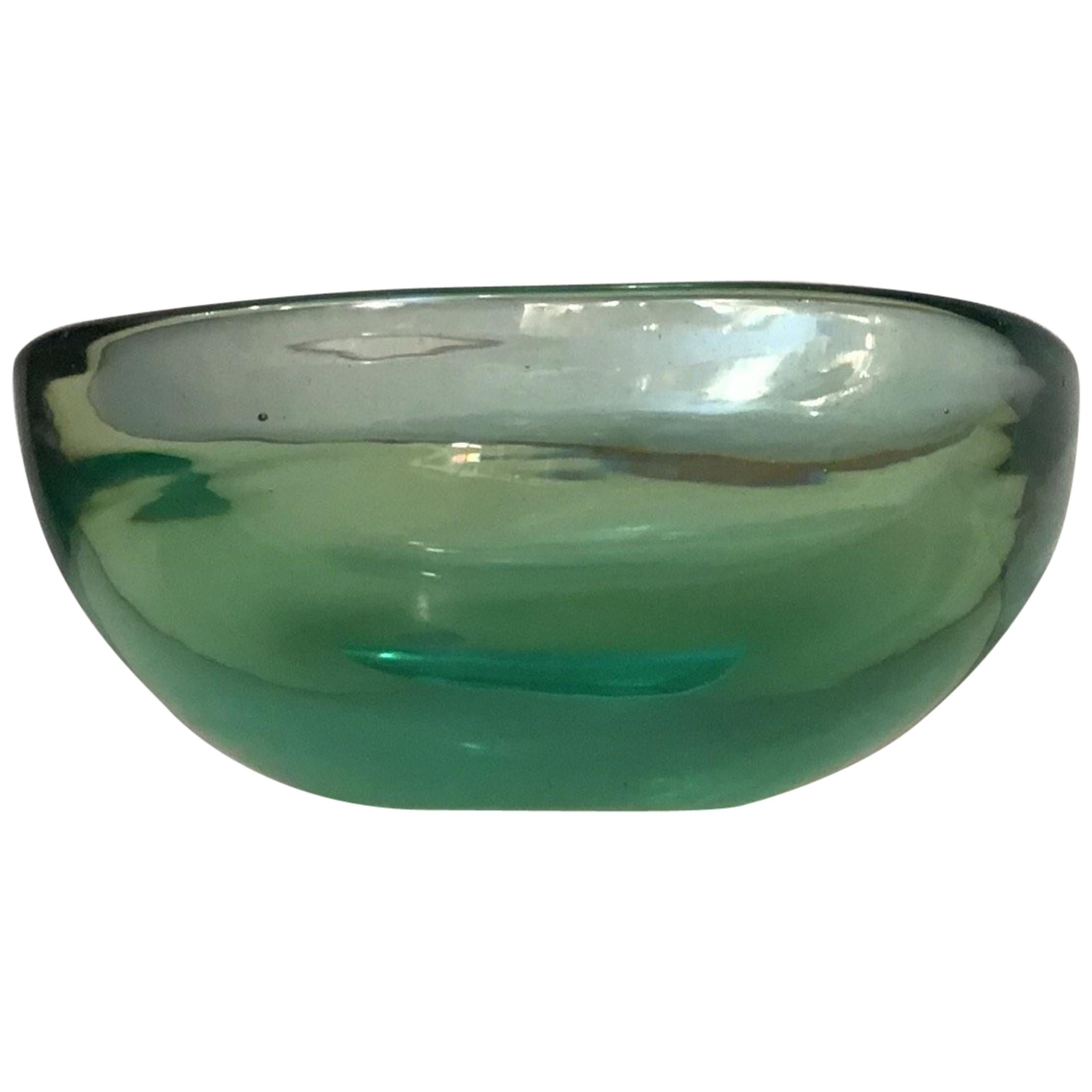 Archimede Seguso Glass Bowl Centerpiece Green Glass Submerged Murano, 1950