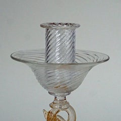 Archimede Seguso Glass Candle Stick with Dolphin, circa 1960s