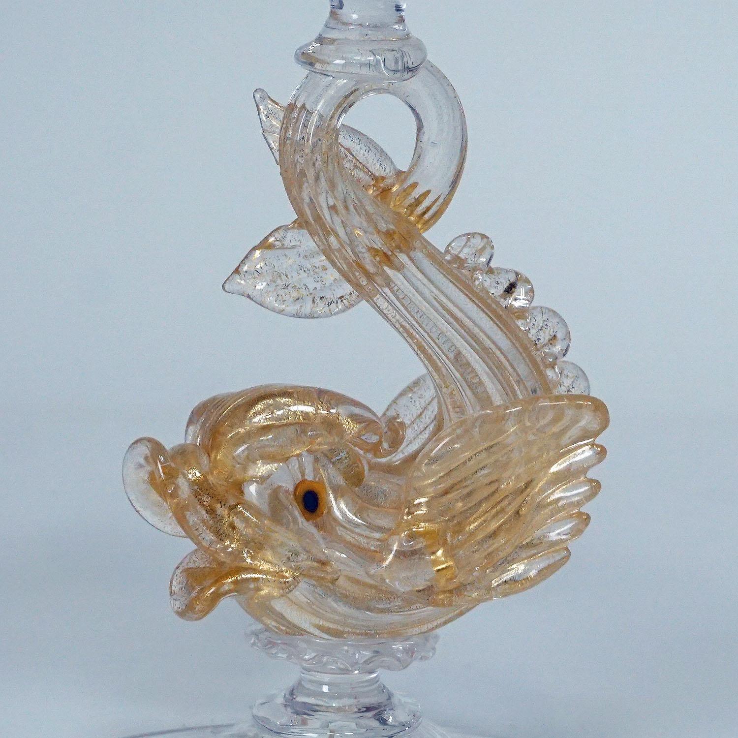 Mid-Century Modern Archimede Seguso Glass Candle Stick with Dolphin, circa 1960s For Sale