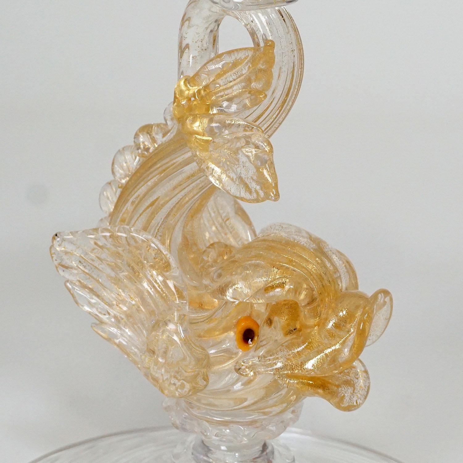 Archimede Seguso Glass Candle Stick with Dolphin, circa 1960s In Good Condition For Sale In Berghuelen, DE