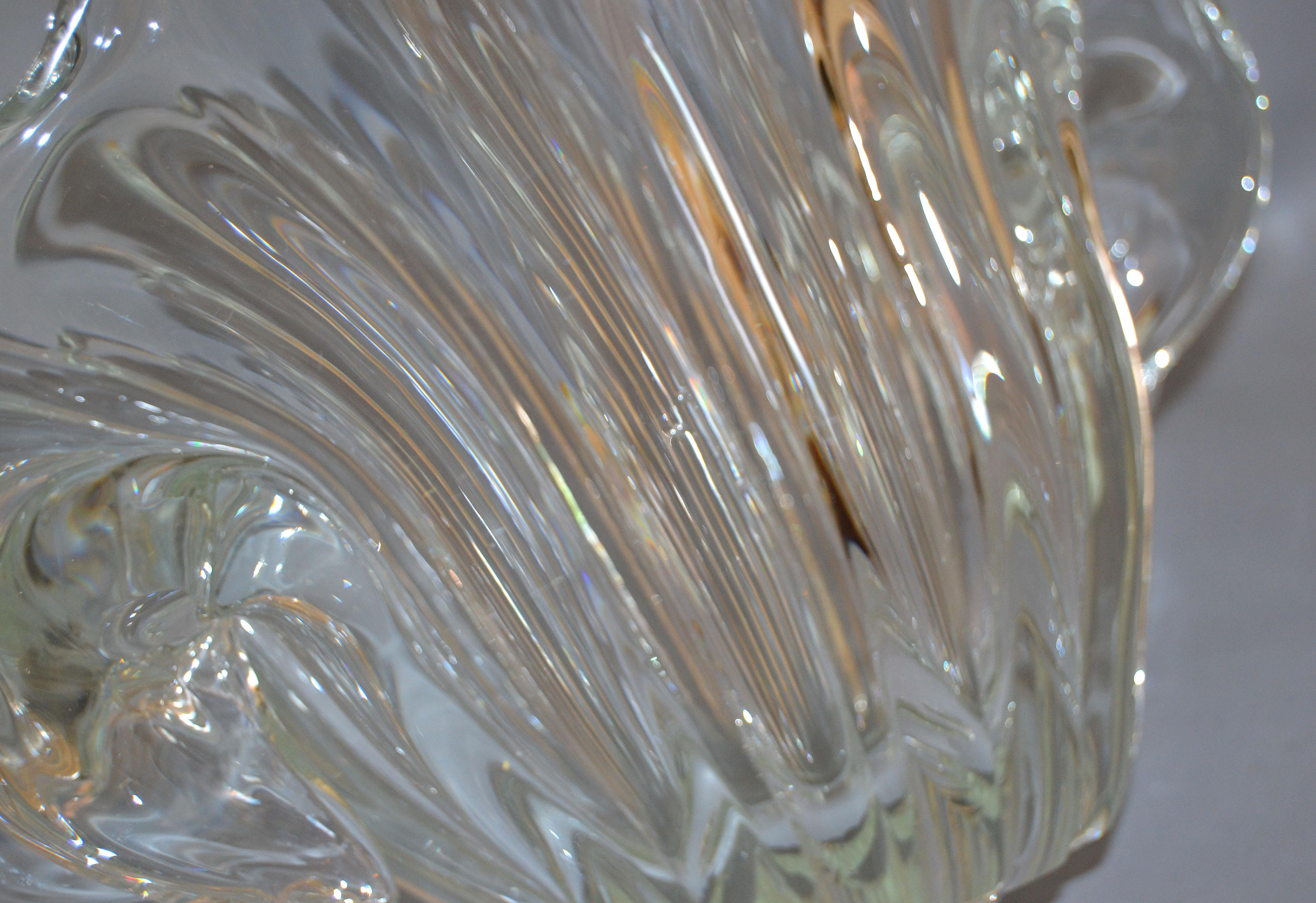 20th Century Archimede Seguso Handblown Clear Murano Glass Clam Shell Centerpiece, Italy For Sale