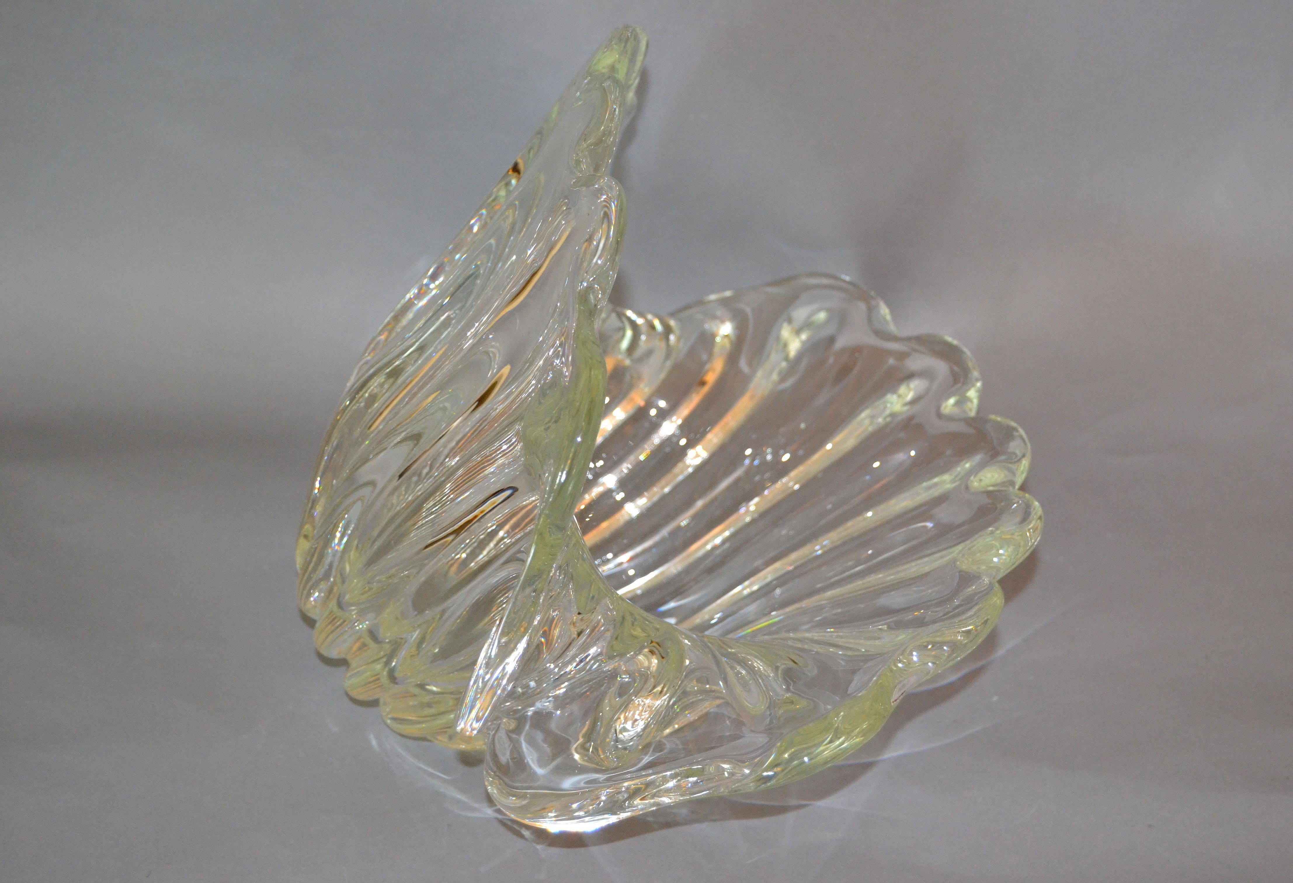 Blown Glass Archimede Seguso Handblown Clear Murano Glass Clam Shell Centerpiece, Italy For Sale