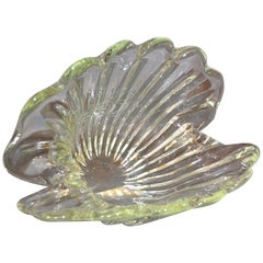 Vintage Archimede Seguso Handblown Clear Murano Glass Clam Shell Centerpiece, Italy