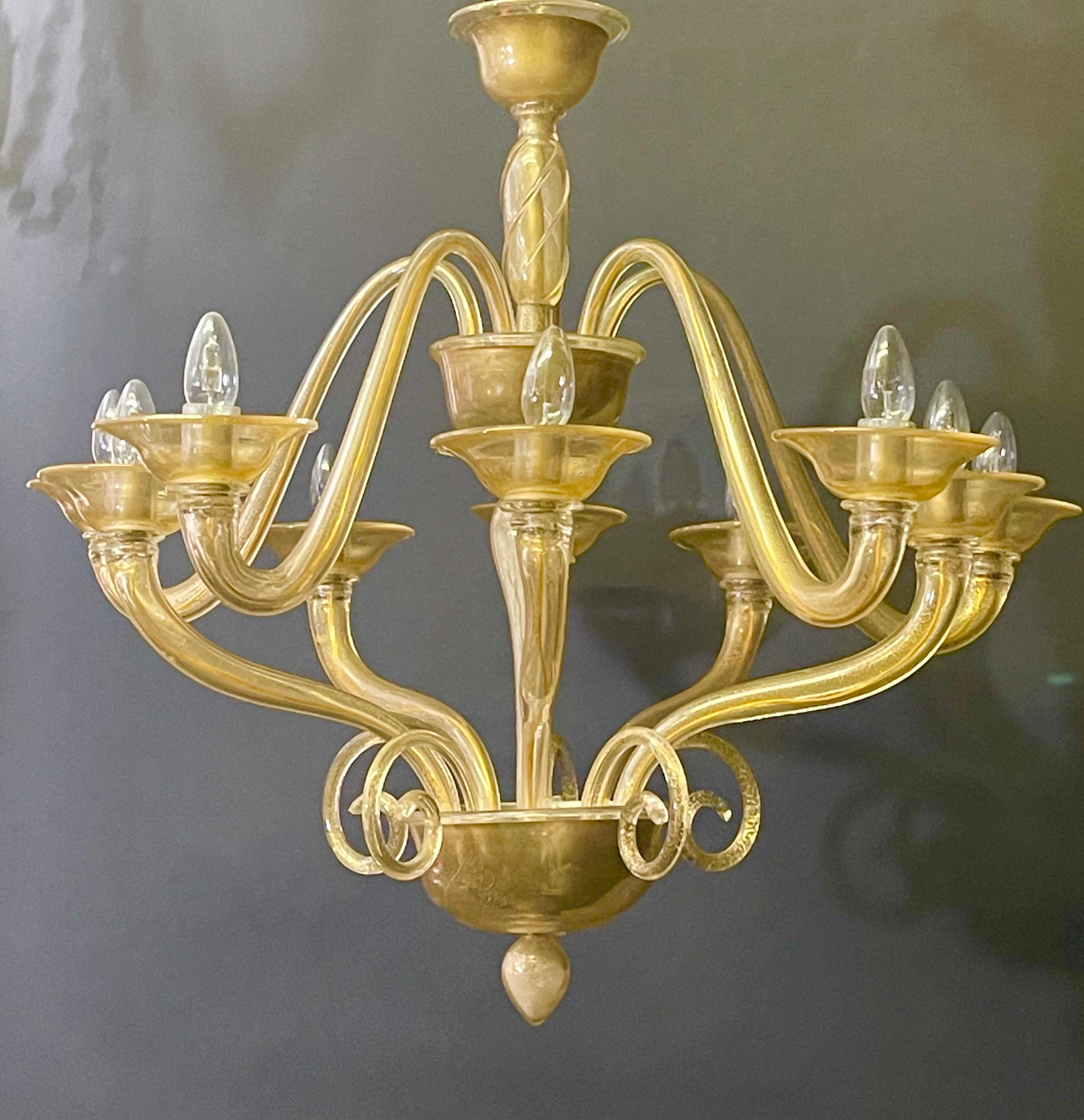 Gold Dusted Handblown Murano Glass Chandelier by Seguso, circa 1960s For Sale 3