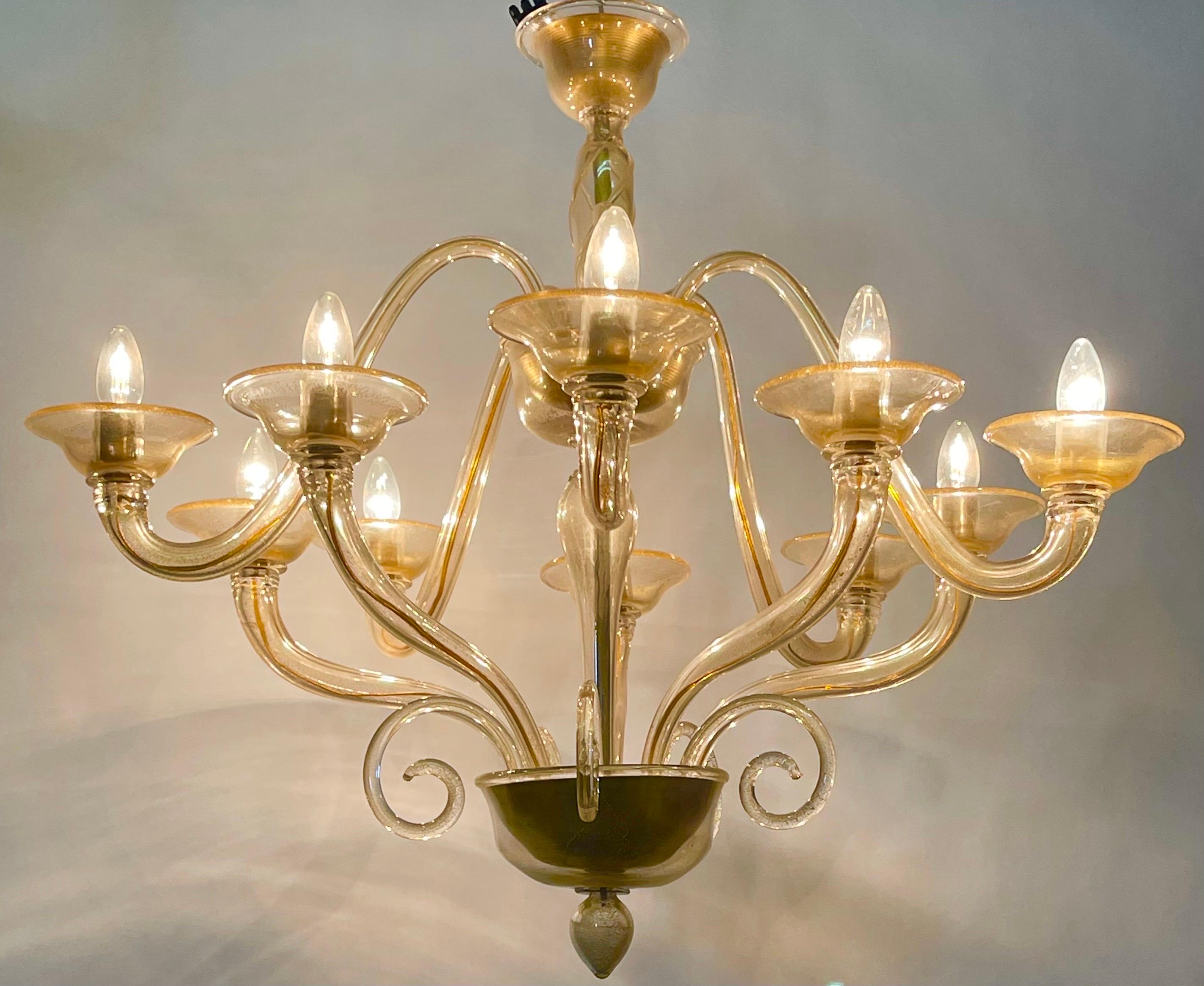Gold Dusted Handblown Murano Glass Chandelier by Seguso, circa 1960s For Sale 5
