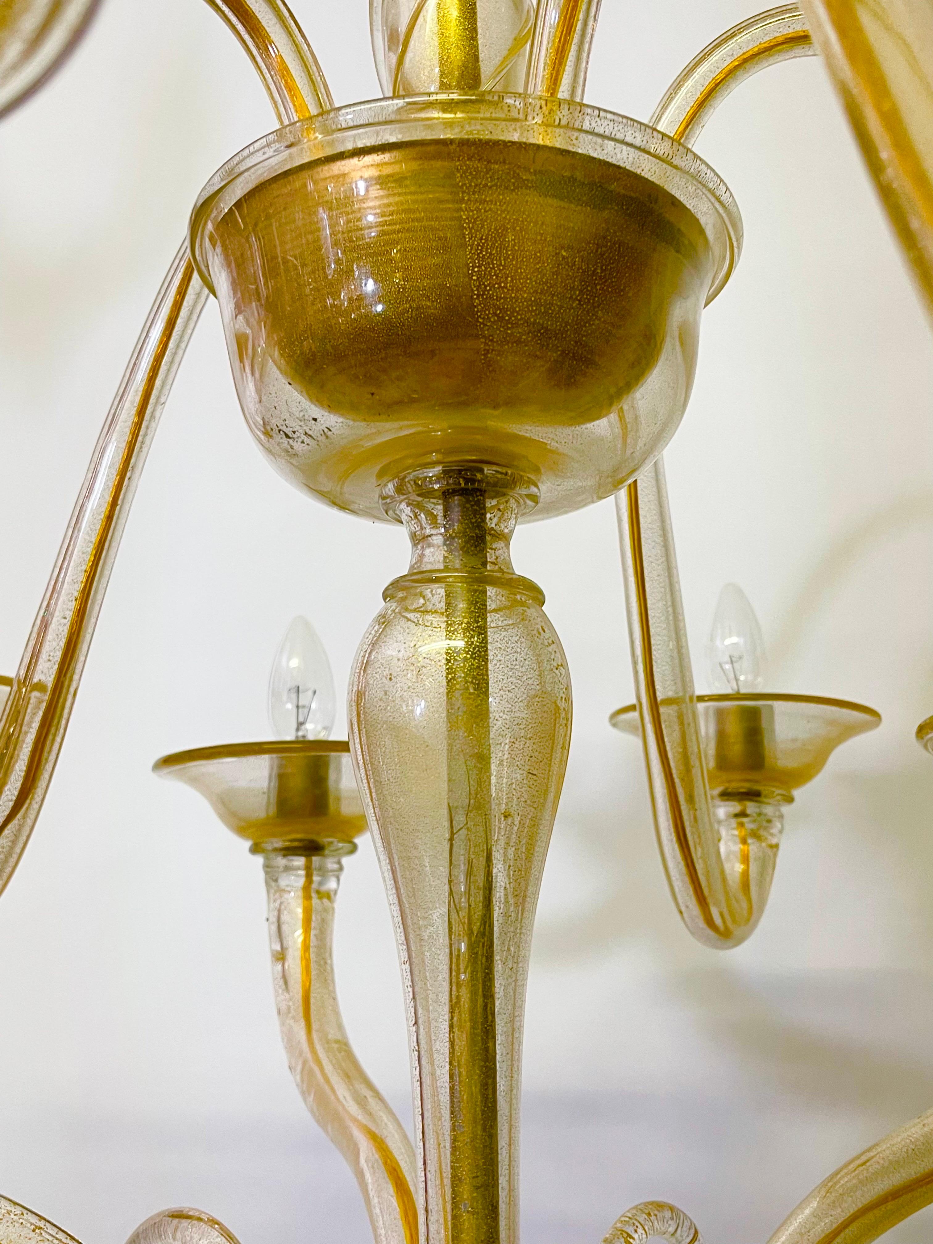 Gold Dusted Handblown Murano Glass Chandelier by Seguso, circa 1960s For Sale 9