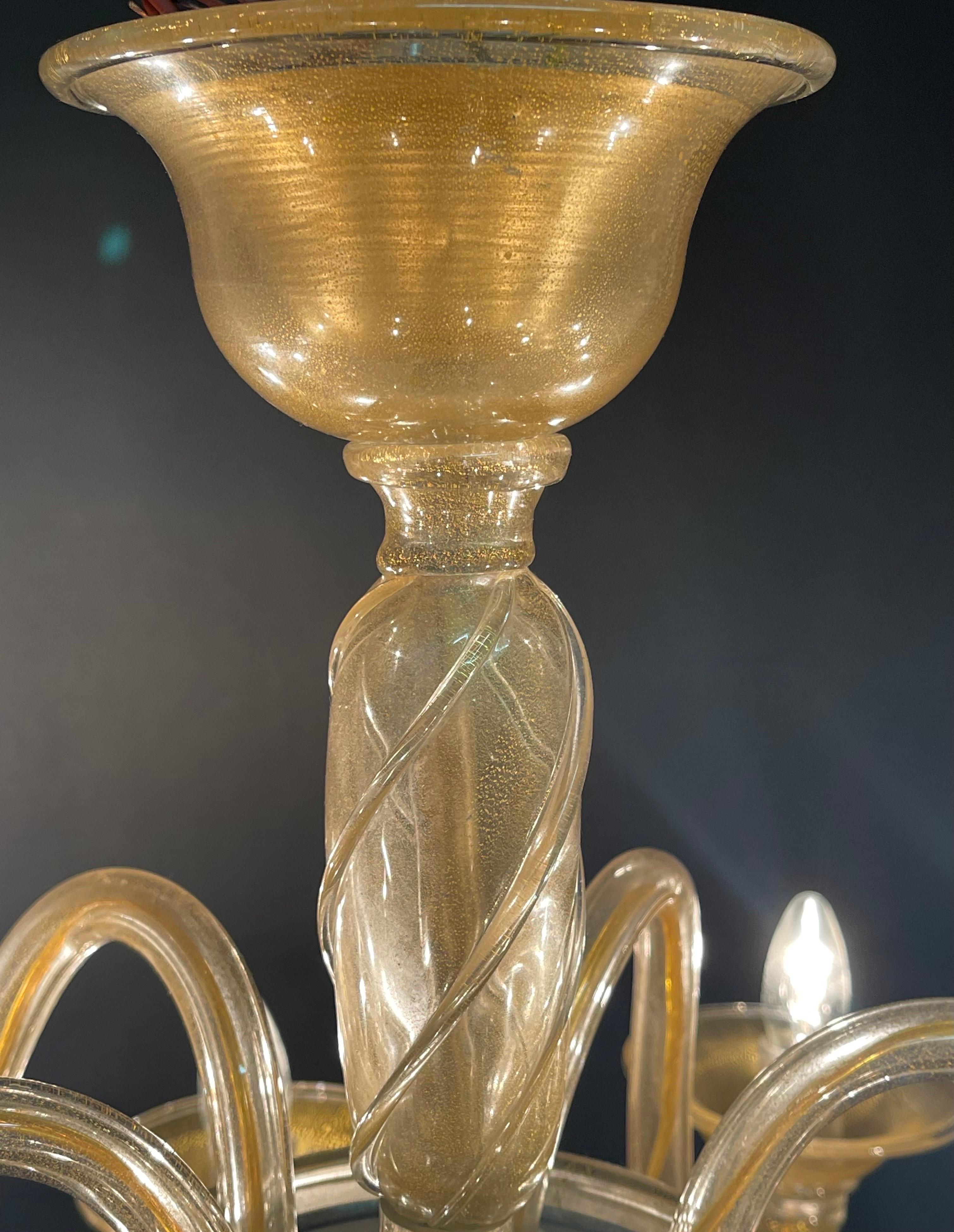 Brass Gold Dusted Handblown Murano Glass Chandelier by Seguso, circa 1960s For Sale