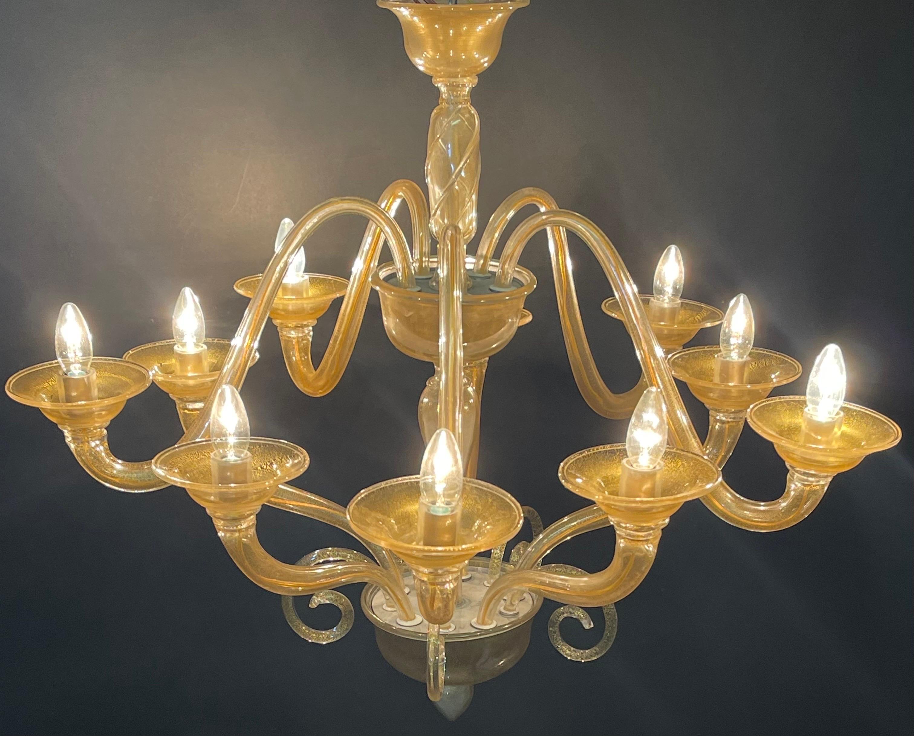 Gold Dusted Handblown Murano Glass Chandelier by Seguso, circa 1960s For Sale 2