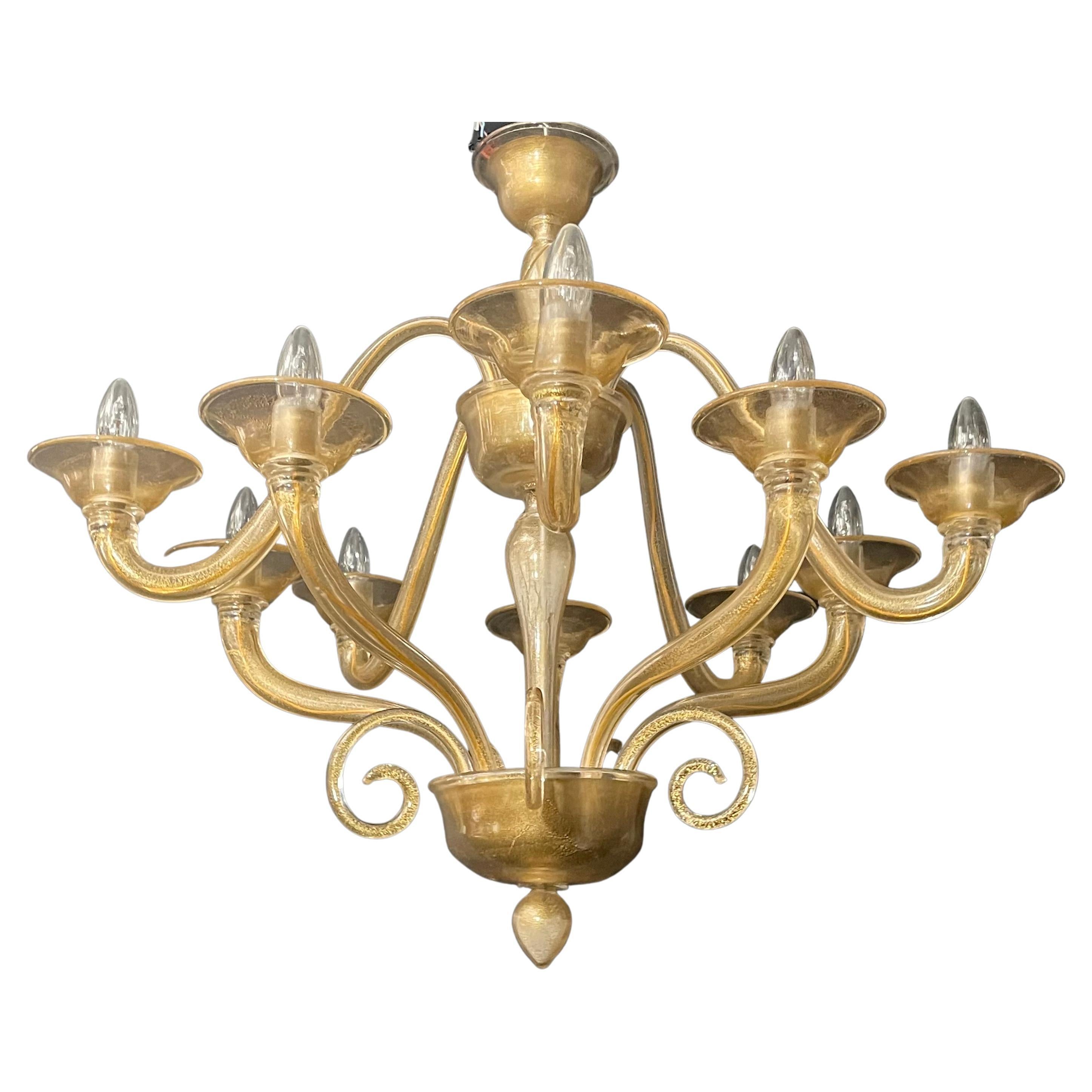 Gold Dusted Handblown Murano Glass Chandelier by Seguso, circa 1960s For Sale