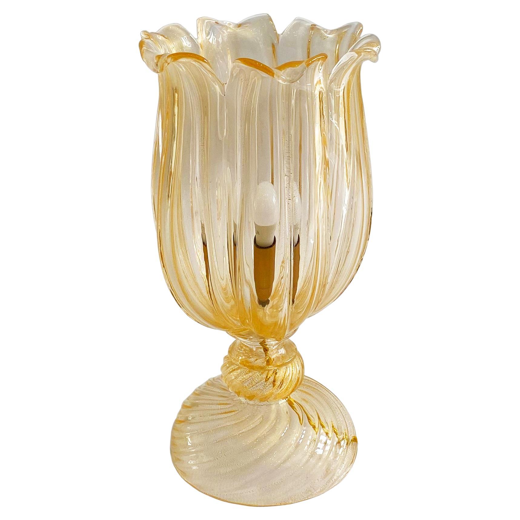 Archimede Seguso Handmade Murano Glass Table Lamp Gold Italian Art Deco 1960s For Sale