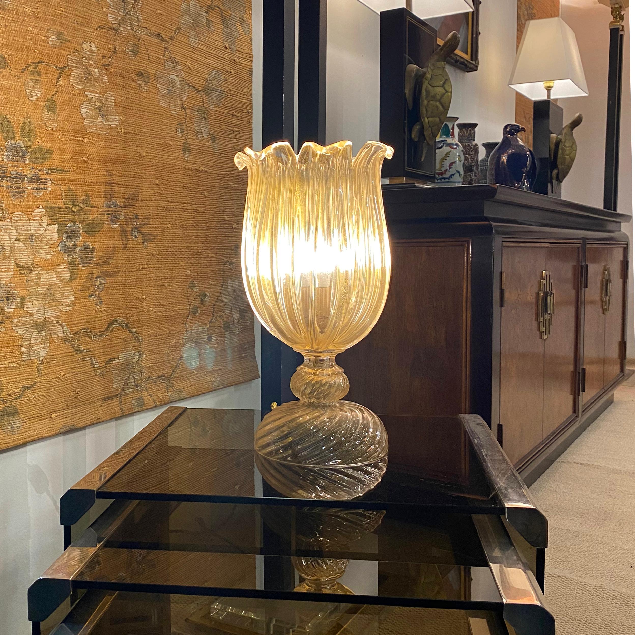 Archimede Seguso Handmade Murano Glass Table Lamp Gold Italian Art Deco 1960s For Sale 6