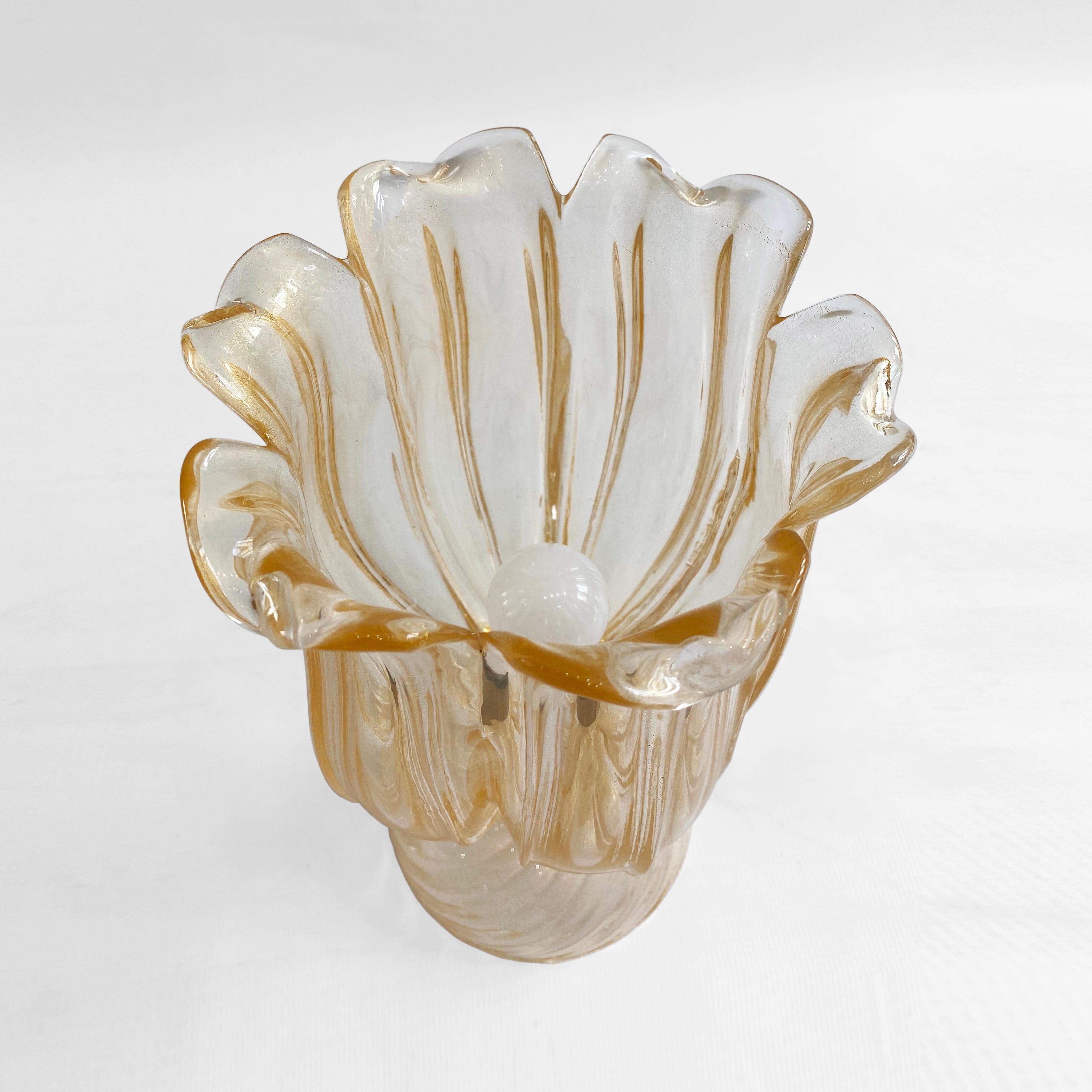 Blown Glass Archimede Seguso Handmade Murano Glass Table Lamp Gold Italian Art Deco 1960s For Sale