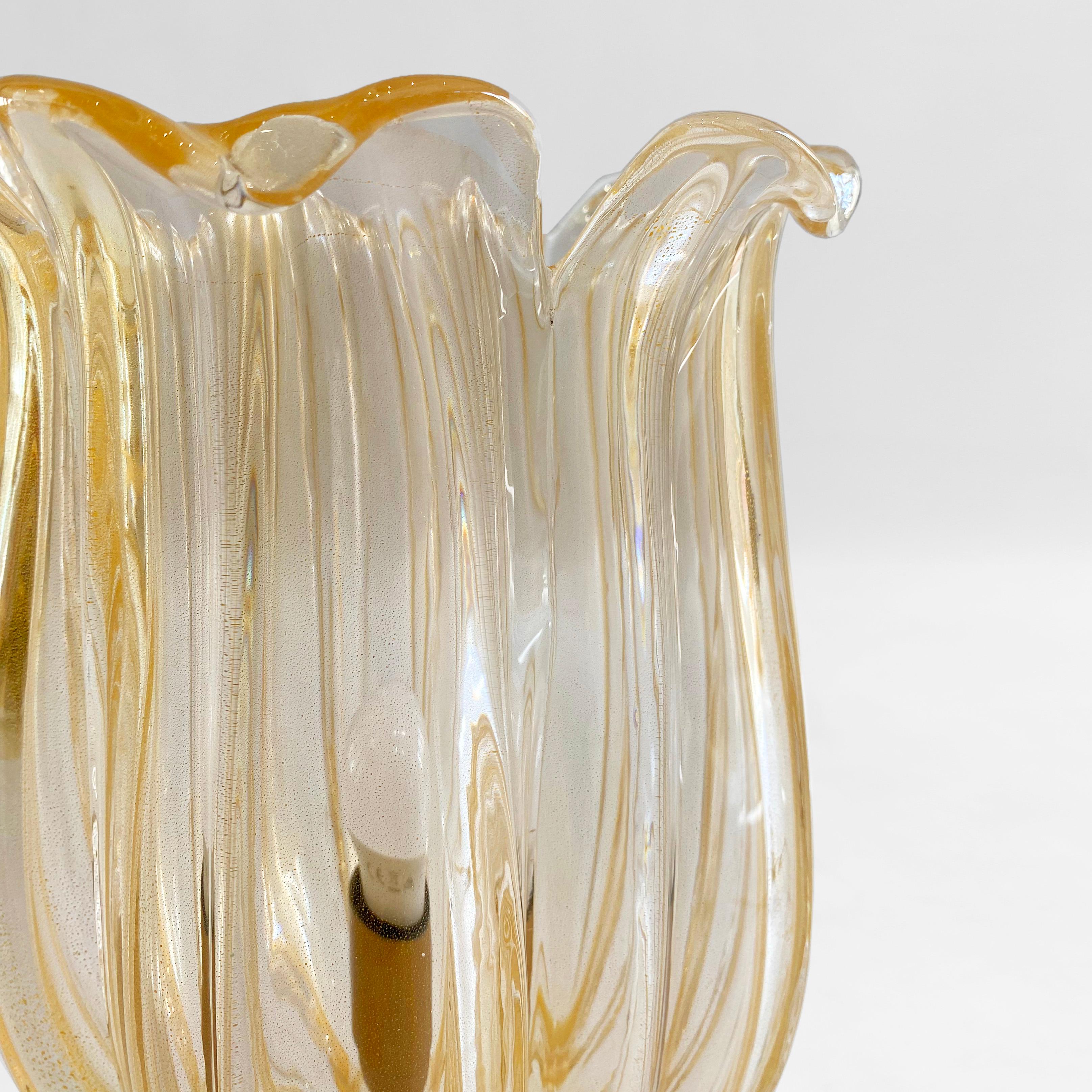 Archimede Seguso Handmade Murano Glass Table Lamp Gold Italian Art Deco 1960s For Sale 2