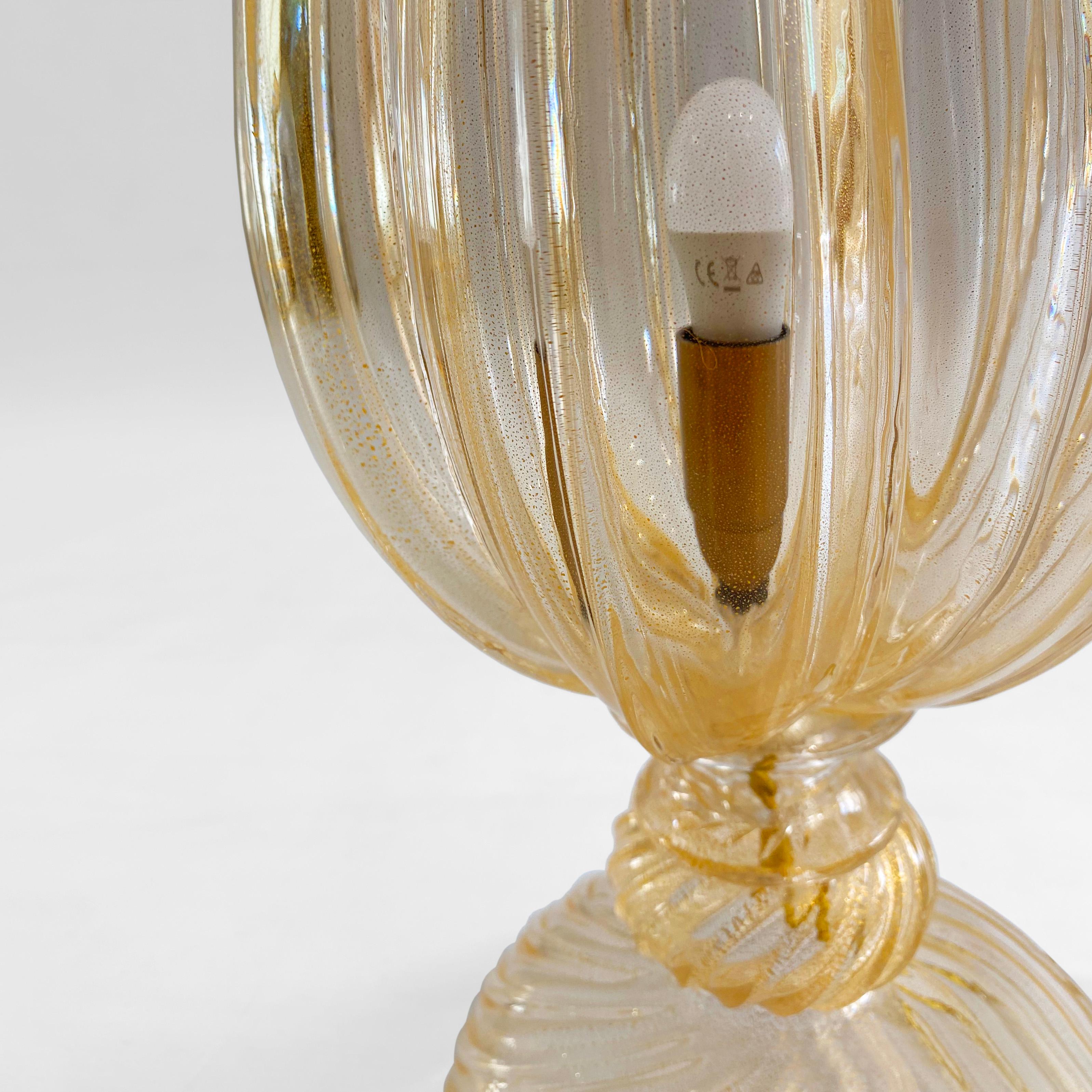 Archimede Seguso Handmade Murano Glass Table Lamp Gold Italian Art Deco 1960s For Sale 3