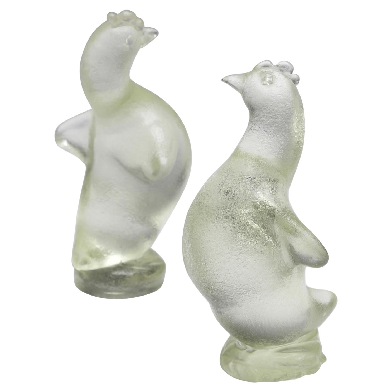 Deux sculptures de poule en verre Corroso d'Archimede Seguso vers 1938 en vente