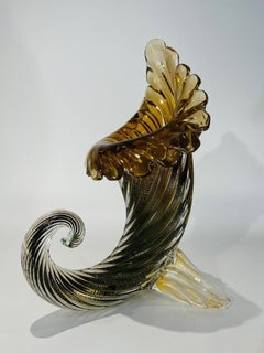 Large Archimede Seguso italian bicolor 1950 Murano Glass Cornucopia
