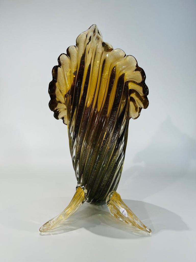 italien Grande corne d'abondance en verre de Murano Archimede Seguso bicolore 1950  en vente