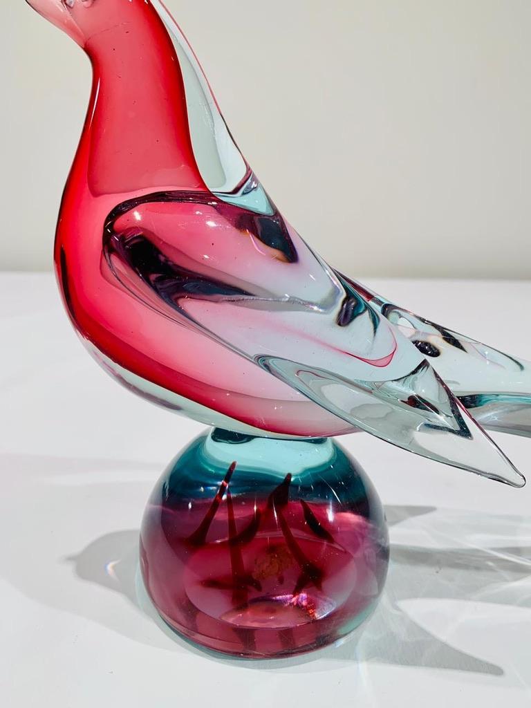 Archimede Seguso italian bicolor 1950 Murano Glass pheasants pair