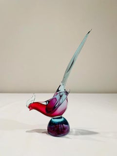 Archimede Seguso italian bicolor 1950 Murano Glass pheasants pair.